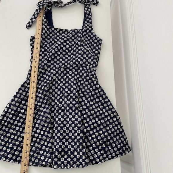 Trixxi 100% Cotton Embroidered Floral Dress Navy Sz M Tie Straps Cottage Preppy - Picture 11 of 11